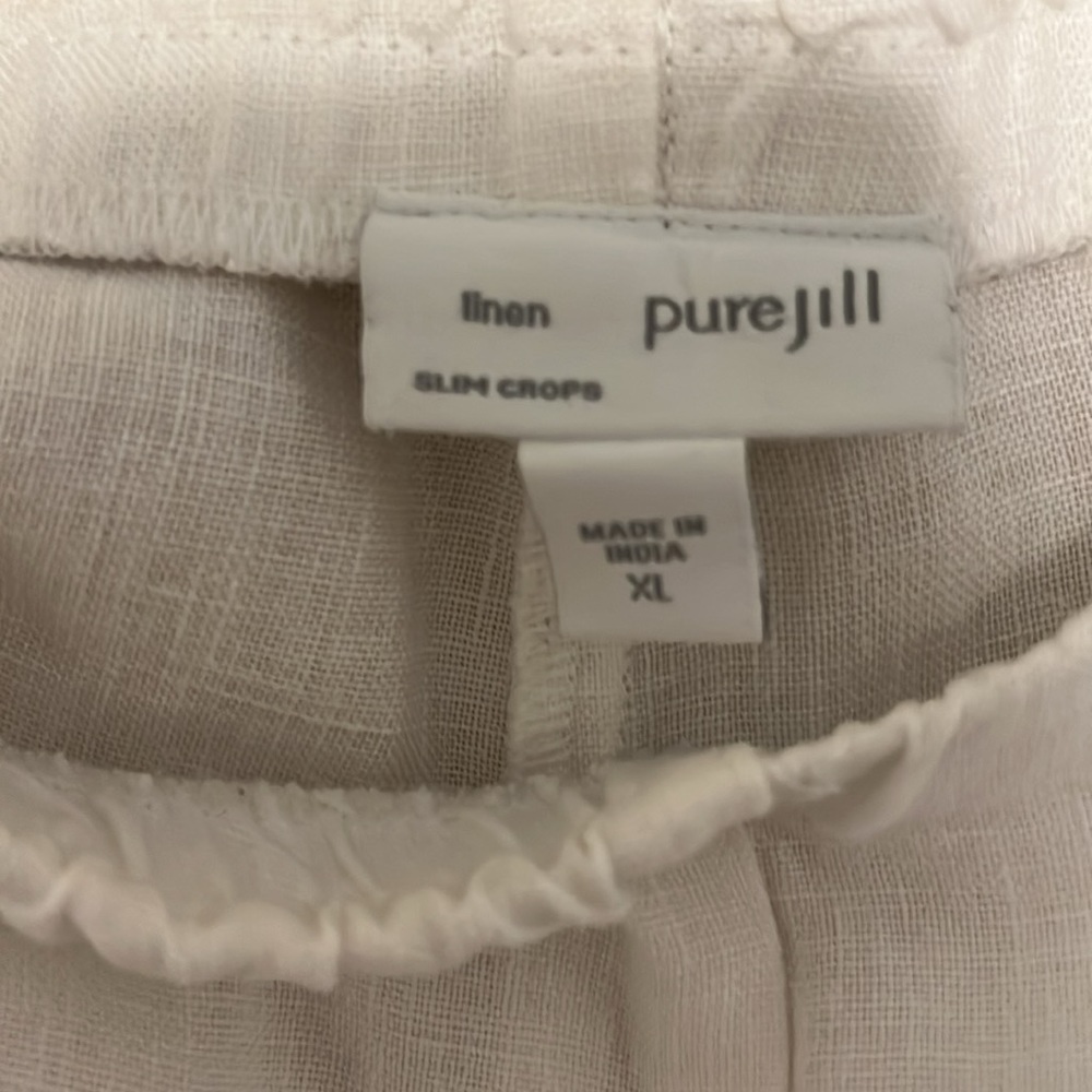 XL GUC White Linen Pure Jill Pants 23” Inseam Elastic Waist w/front pockets - Picture 3 of 6